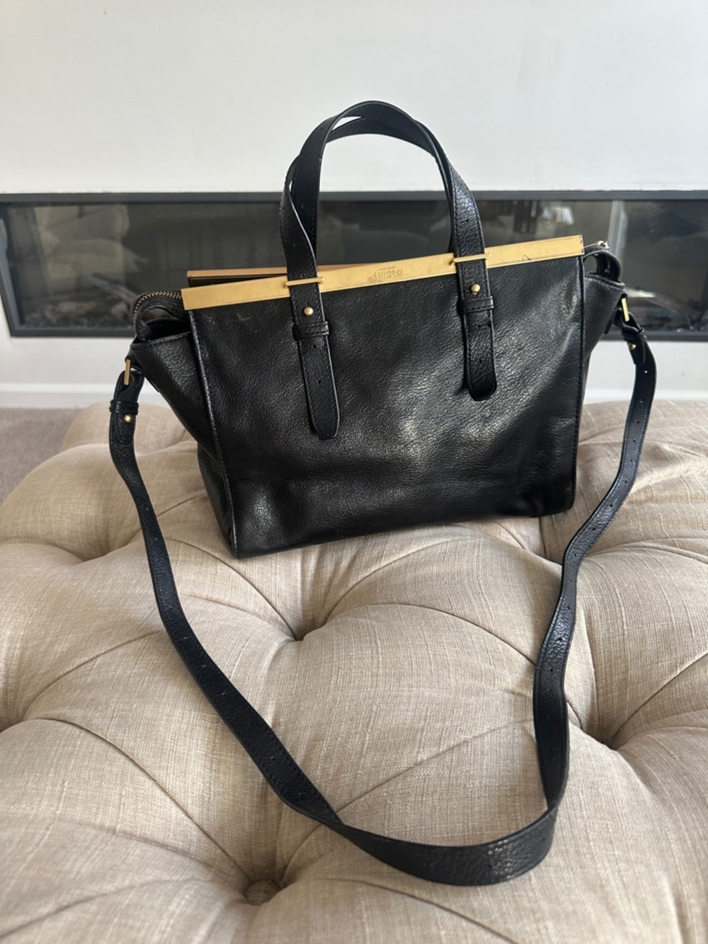 kate spade Black Leather Top-Handle Satchel with Gold Accent